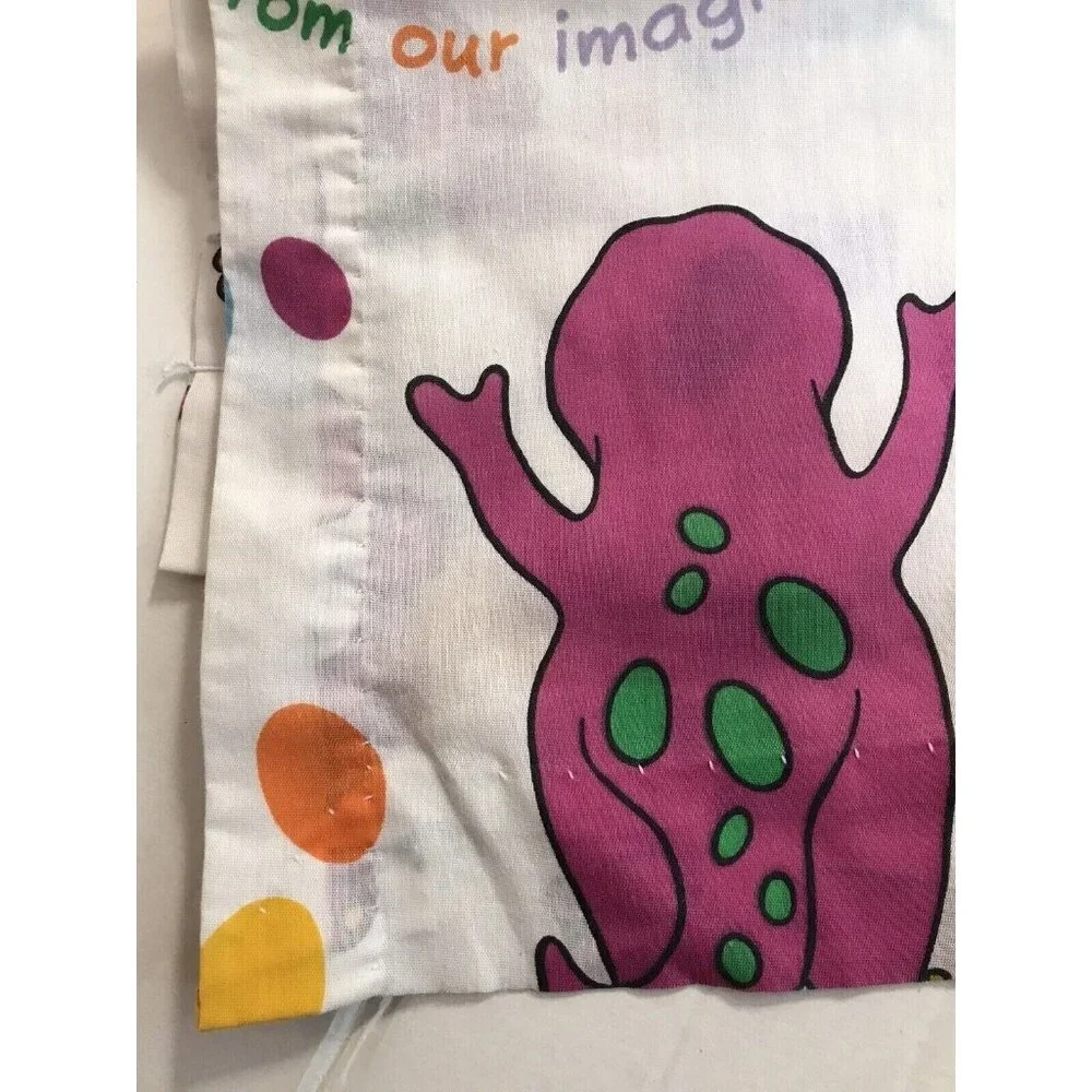 Vintage 1992 Barney Dinosaur Toddler Lot Two Bed Sheet Flat USA Made 90's